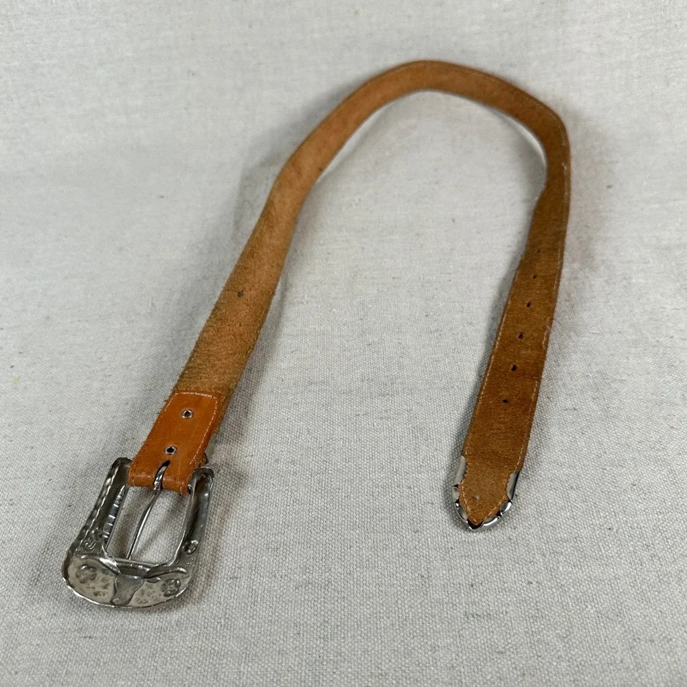 Western Genuine Leather‎ Belt Silver Concho Buckle Tan Brown Women's cowgirl